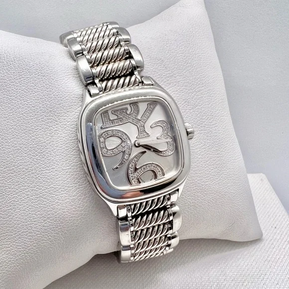 David Yurman Thoroughbred Diamond Sterling Silver & Stainless Steel Watch - Picture 2 of 9